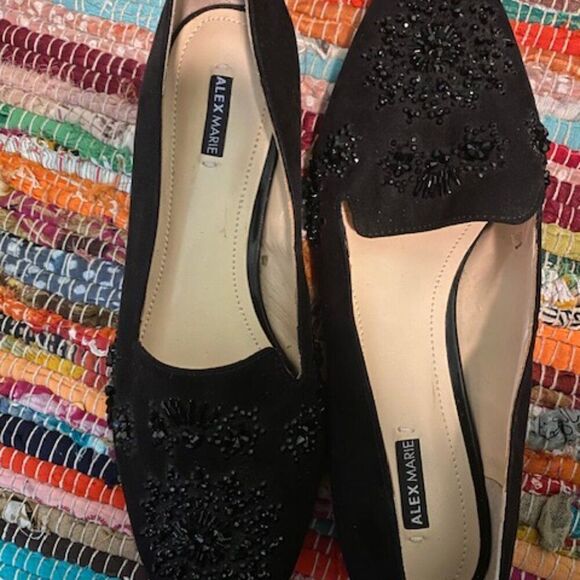 Alex Marie Black embellished Rhinestones and beaded loafers, size 9 - Picture 3 of 7